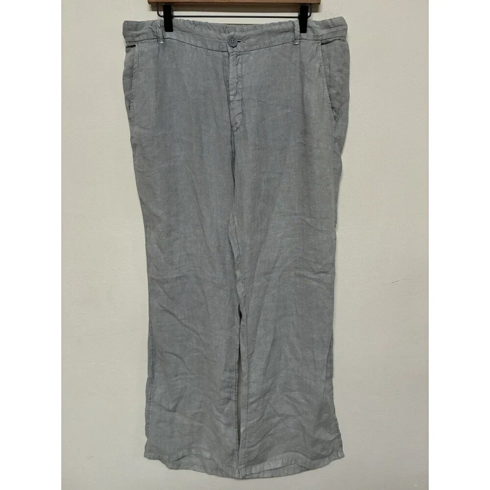 Zara Women’s XL Flared Wide Leg Textured Linen Boho Light Blue Pants